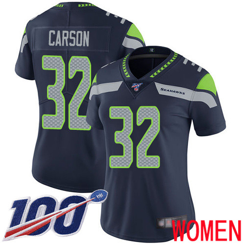 Seattle Seahawks Limited Navy Blue Women Chris Carson Home Jersey NFL Football #32 100th Season Vapor Untouchable->seattle seahawks->NFL Jersey